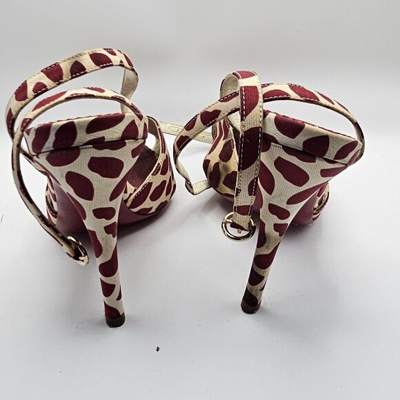 Yves Saint Laurent Rive Gauche Red Animal Print Sandals – Size 38 (US 8)